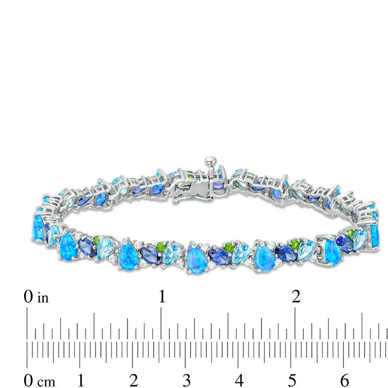 Multi-Gemstone Cluster and Lab-Created White Sapphire Bracelet in Sterling Silver - 7.25"