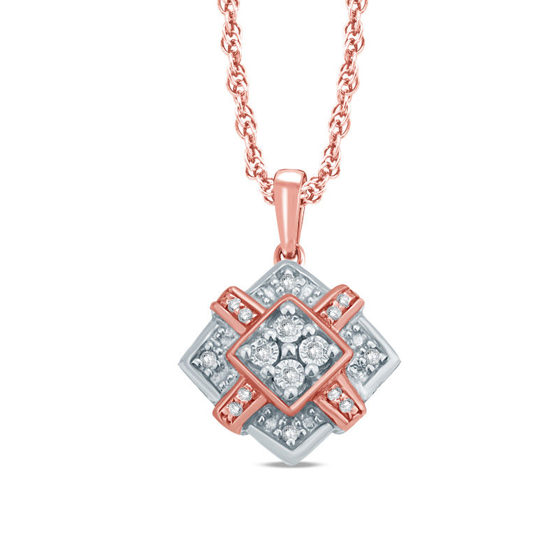 Main Image 1 of Diamond Accent Tilted Square Pendant in Sterling Silver and 14K Rose Gold Plate