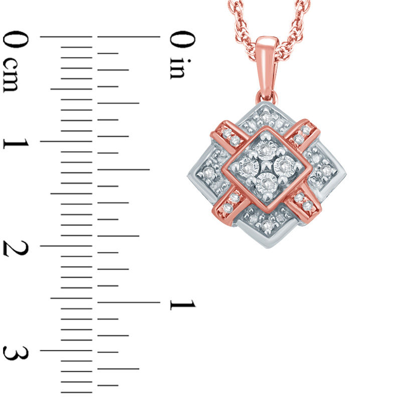 Main Image 2 of Diamond Accent Tilted Square Pendant in Sterling Silver and 14K Rose Gold Plate