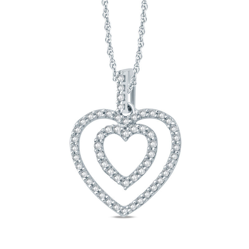 Main Image 1 of 1/4 CT. T.W. Diamond Double Heart Pendant in 10K White Gold