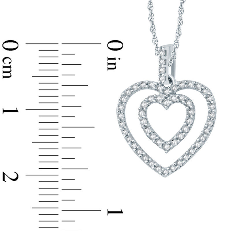 Main Image 2 of 1/4 CT. T.W. Diamond Double Heart Pendant in 10K White Gold