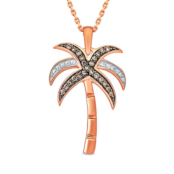 1/8 CT. T.w. Champagne and White Diamond Palm Tree Pendant in 10K Rose Gold