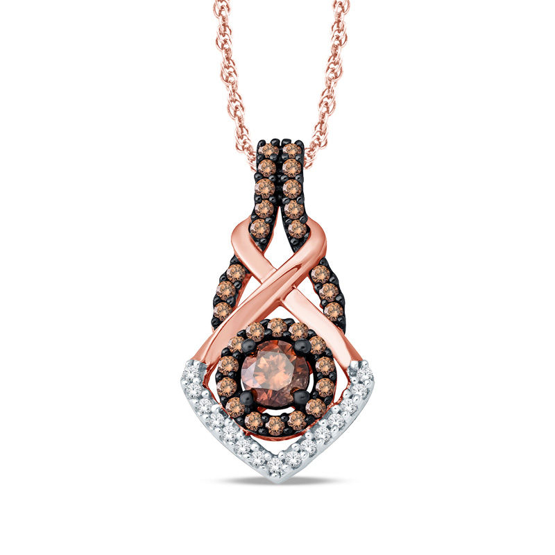1/3 CT. T.W. Champagne and White Diamond Twist Frame Pendant in 10K Rose Gold