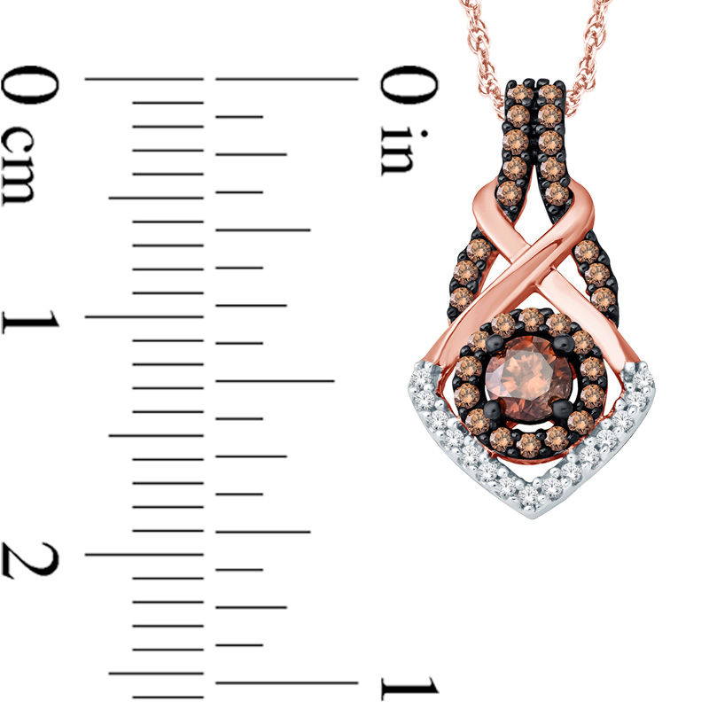 1/3 CT. T.W. Champagne and White Diamond Twist Frame Pendant in 10K Rose Gold