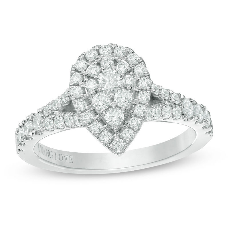 Main Image 1 of Vera Wang Love Collection 3/4 CT. T.W. Composite Diamond Pear-Shaped Frame Engagement Ring in 14K White Gold