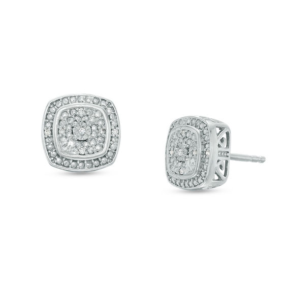 Composite Diamond Accent Cushion Frame Stud Earrings In Sterling Composite Diamond Accent Cushion Frame Stud Earrings In Sterling Silver