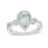 Thumbnail Image 1 of Pear-Shaped Aquamarine and 1/5 CT. T.W. Diamond Frame Split Shank Ring in 10K White Gold