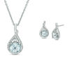 Thumbnail Image 0 of Aquamarine and Lab-Created White Sapphire Twisted Teardrop Pendant and Drop Earrings Set in Sterling Silver