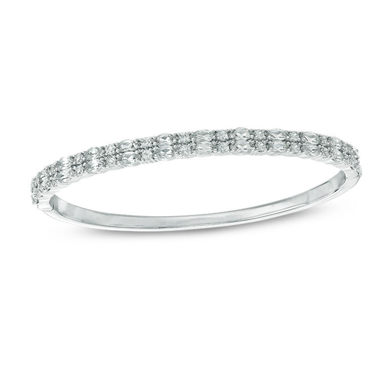 Main Image 1 of 5.0mm Lab-Created White Sapphire Double Row Bangle in Sterling Silver