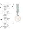 Thumbnail Image 2 of 8.0-9.0mm Freshwater Cultured Pearl and Lab-Created White Sapphire Double Row Huggie Drop Earrings in Sterling Silver