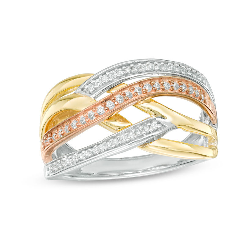 1/4 CT. T.W. Diamond Crossover Ring in Sterling Silver and 10K Two-Tone Gold
