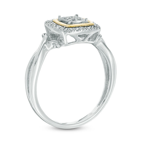 1/10 CT. T.w. Diamond Square Frame Pendant, Ring and Earrings Set in Sterling Silver and 10K Gold - Size 7