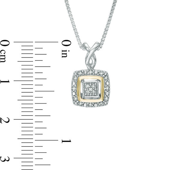 1/10 CT. T.w. Diamond Square Frame Pendant, Ring and Earrings Set in Sterling Silver and 10K Gold - Size 7