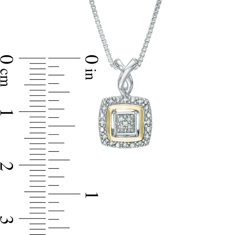 Main Image 4 of 1/10 CT. T.W. Diamond Square Frame Pendant, Ring and Earrings Set in Sterling Silver and 10K Gold - Size 7