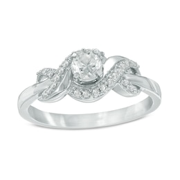 4.0mm Lab-Created White Sapphire and 1/10 CT. T.W. Diamond Infinity Frame Promise Ring in Sterling Silver