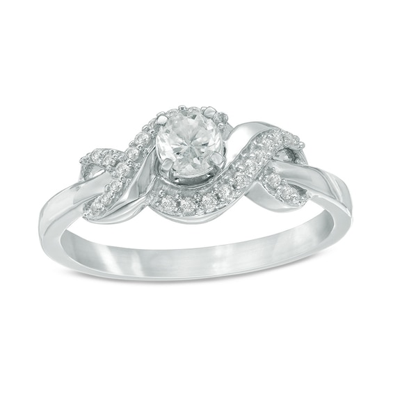 4.0mm Lab-Created White Sapphire and 1/10 CT. T.w. Diamond Infinity Frame Promise Ring in Sterling Silver