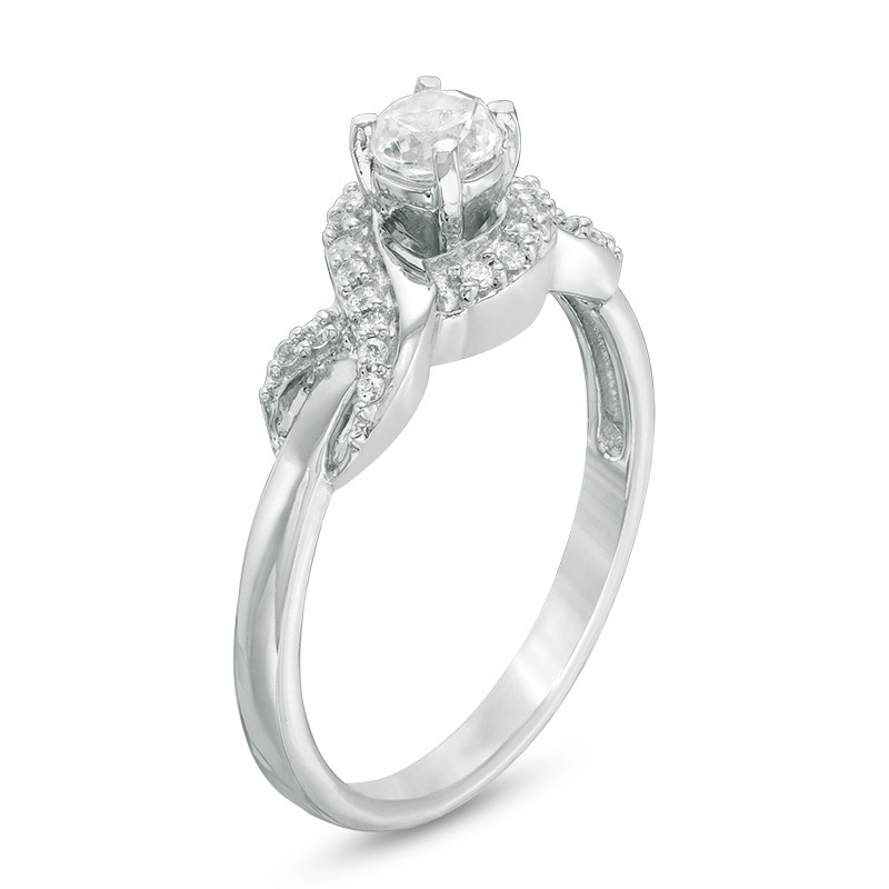 Main Image 2 of 4.0mm Lab-Created White Sapphire and 1/10 CT. T.W. Diamond Infinity Frame Promise Ring in Sterling Silver