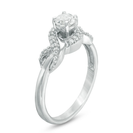 4.0mm Lab-Created White Sapphire and 1/10 CT. T.w. Diamond Infinity Frame Promise Ring in Sterling Silver