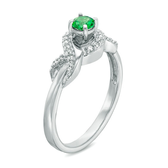 4.0mm Lab-Created Emerald and 1/10 CT. T.w. Diamond Infinity Wrapped Promise Ring in Sterling Silver