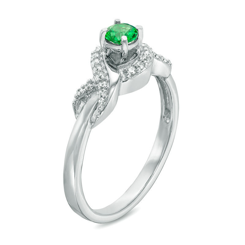 4.0mm Lab-Created Emerald and 1/10 CT. T.W. Diamond Infinity Wrapped Promise Ring in Sterling Silver