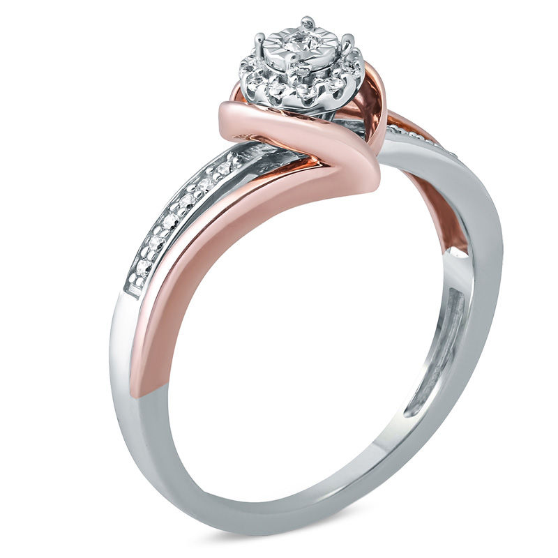 Main Image 2 of 1/8 CT. T.W. Diamond Frame Swirl Bypass Promise Ring in 10K Two-Tone Gold