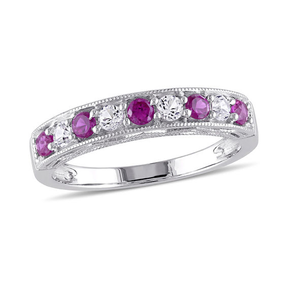 Lab-Created Ruby and White Sapphire Vintage-Style Stackable Band in ...