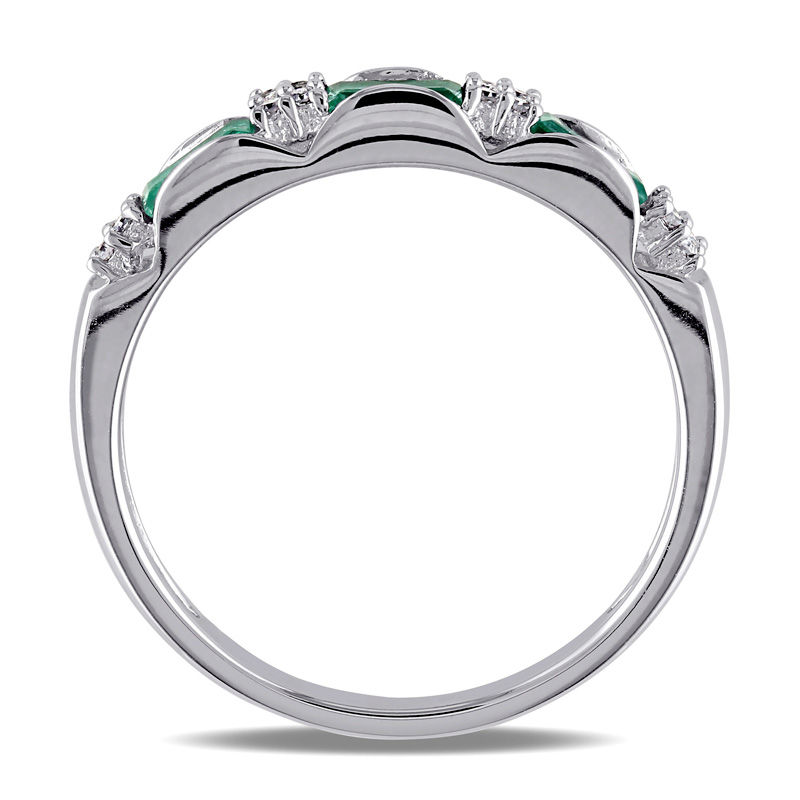 Baguette Emerald and Diamond Accent Three Stone Band in 10K White Gold