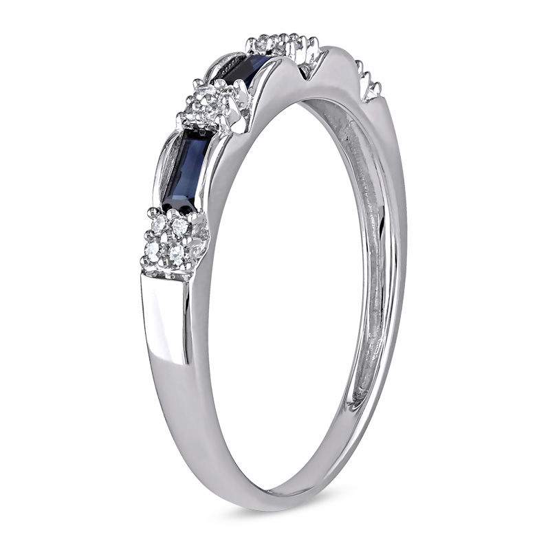 Main Image 2 of Baguette Blue Sapphire and Diamond Accent Three Stone Band in 10K White Gold