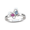 Thumbnail Image 1 of Couple's Heart-Shaped Simulated Birthstone Butterfly Ring in 10K White or Yellow Gold (2 Stones and Names)