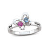 Thumbnail Image 2 of Couple's Heart-Shaped Simulated Birthstone Butterfly Ring in 10K White or Yellow Gold (2 Stones and Names)