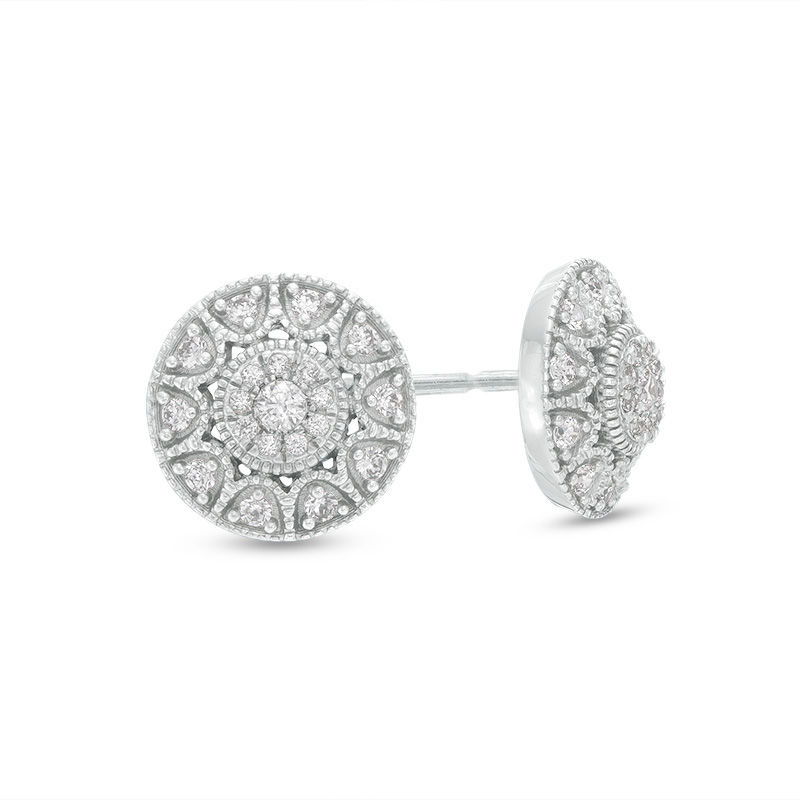 1 4 Ct T W Composite Diamond Frame Vintage Style Stud Earrings In 10k White Gold Zales