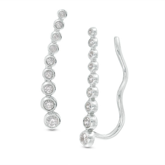 1/4 CT. T.w. Diamond Bezel-Set Tapered Circles Crawler Earrings in 10K White Gold