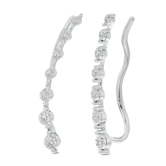 1/4 CT. T.w. Diamond Station Crawler Earrings in 10K White Gold