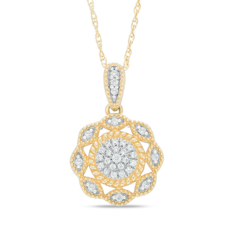 Main Image 1 of 1/10 CT. T.W. Composite Diamond Scallop Frame Pendant in 10K Gold