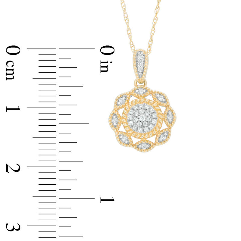 Main Image 2 of 1/10 CT. T.W. Composite Diamond Scallop Frame Pendant in 10K Gold