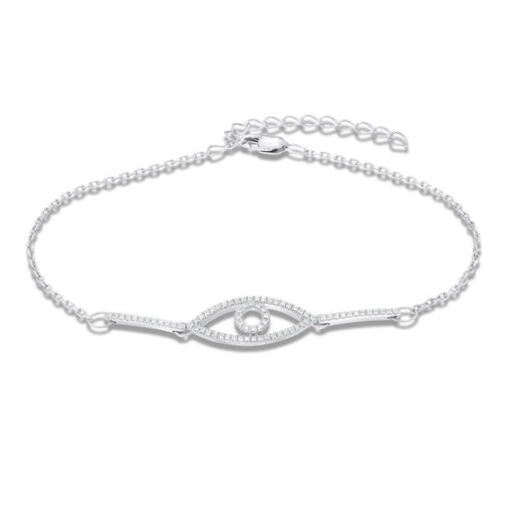 1/5 CT. T.w. Diamond Evil Eye and Bar Bracelet in Sterling Silver - 8.0"