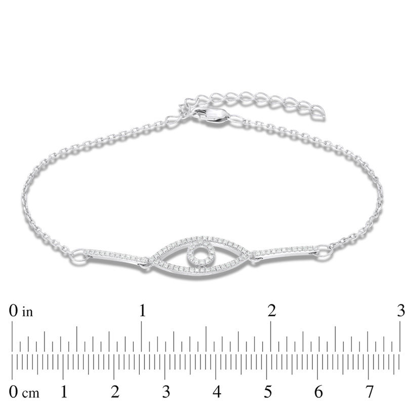 1/5 CT. T.W. Diamond Evil Eye and Bar Bracelet in Sterling Silver - 8.0"