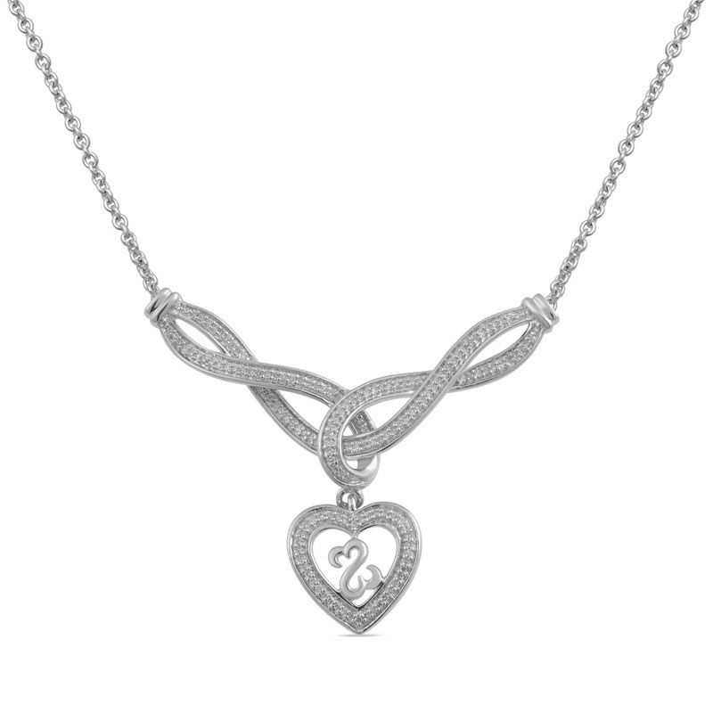 Main Image 1 of Open Hearts by Jane Seymour™ 1/4 CT. T.W. Diamond Heart Drop Weave Necklace in Sterling Silver - 16.5"