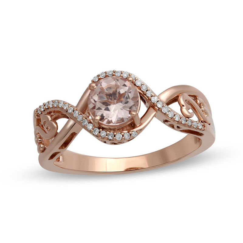 Main Image 1 of Open Hearts by Jane Seymour™ 6.0mm Morganite and 1/15 CT. T.W. Diamond Bypass Ring in 10K Rose Gold