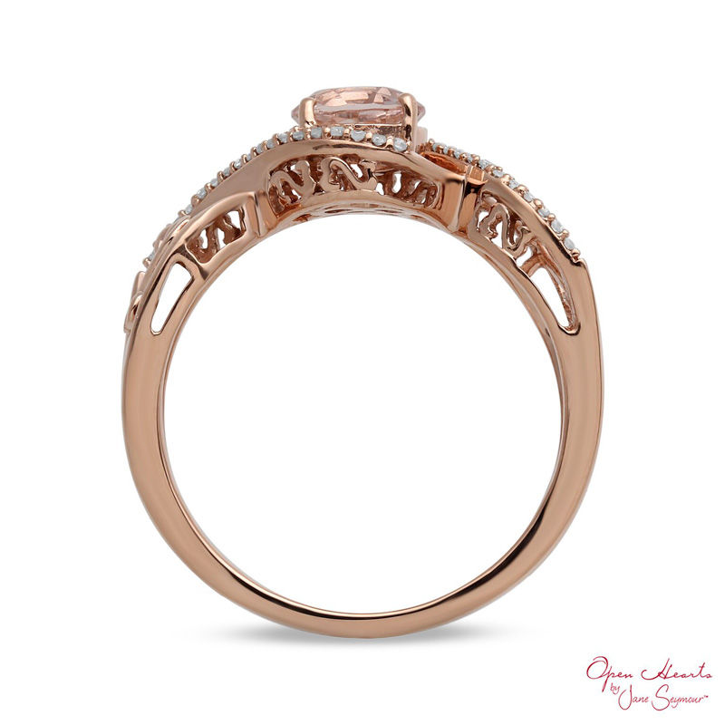 Main Image 2 of Open Hearts by Jane Seymour™ 6.0mm Morganite and 1/15 CT. T.W. Diamond Bypass Ring in 10K Rose Gold