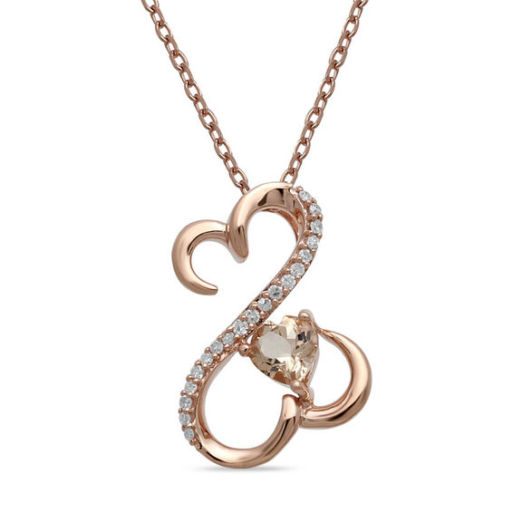 Open Hearts by Jane Seymour™ 4.0mm Heart-Shaped Morganite and 1/20 CT. T.w. Diamond Pendant in 10K Rose Gold