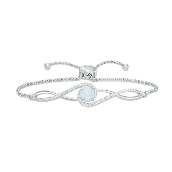 7.0mm Lab-Created Opal and White Sapphire Twisted Bypass Bolo Bracelet in Sterling Silver - 9.0"