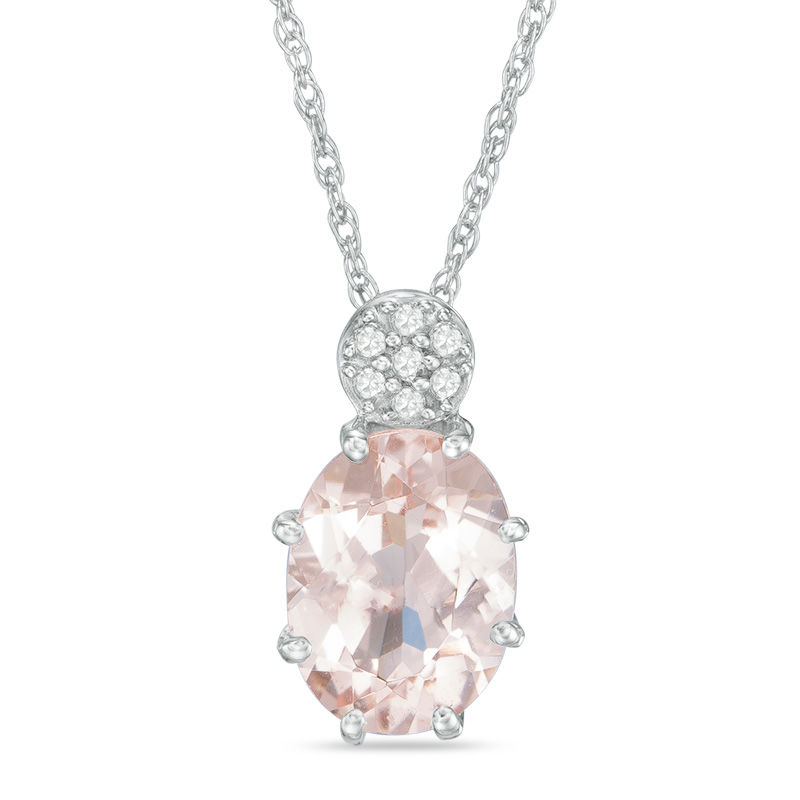 Main Image 1 of Oval Morganite and Diamond Accent Cluster Pendant in 10K White Gold