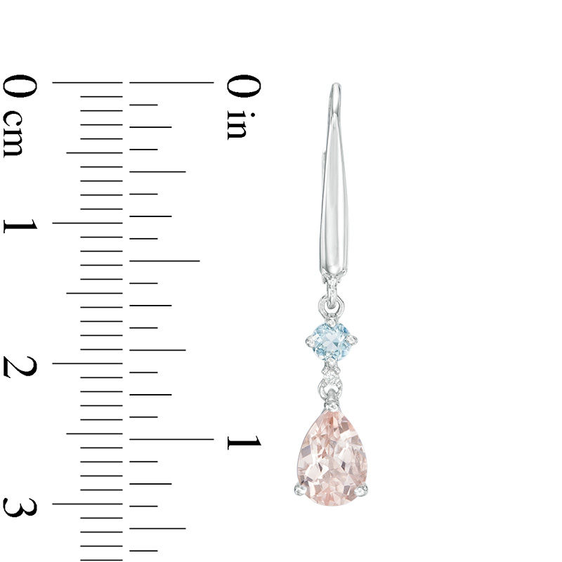 Main Image 2 of Pear-Shaped Morganite, Aquamarine and Diamond Accent Double Drop Earrings in 10K White Gold