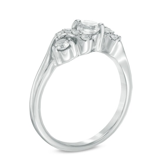 4.0mm Lab-Created White Sapphire and 1/10 CT. T.w. Diamond Overlay Three Stone Ring in Sterling Silver