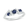 Thumbnail Image 1 of 4.0mm Lab-Created Blue Sapphire and 1/10 CT. T.W. Diamond Overlay Three Stone Ring in Sterling Silver