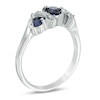 Thumbnail Image 2 of 4.0mm Lab-Created Blue Sapphire and 1/10 CT. T.W. Diamond Overlay Three Stone Ring in Sterling Silver