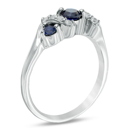 4.0mm Lab-Created Blue Sapphire and 1/10 CT. T.w. Diamond Overlay Three Stone Ring in Sterling Silver
