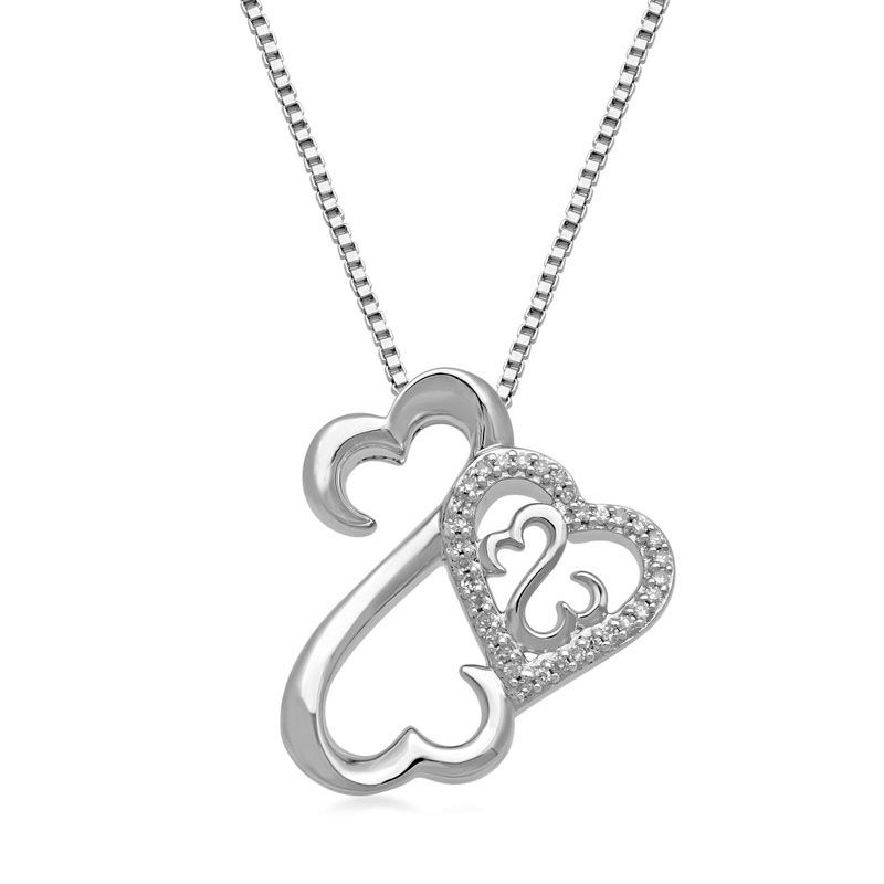 Main Image 1 of Open Hearts by Jane Seymour™ 1/20 CT. T.W. Diamond Side Heart Pendant in Sterling Silver