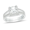 Thumbnail Image 1 of 6.0mm Princess-Cut Lab-Created White Sapphire and 1/4 CT. T.W. Diamond Frame Split Shank Bridal Set in 10K White Gold